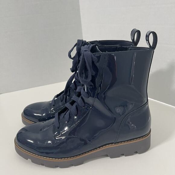 Vionic Lani Women's Patent Lace Up And Zip Boots Size 6 Navy Blue - Picture 5 of 12